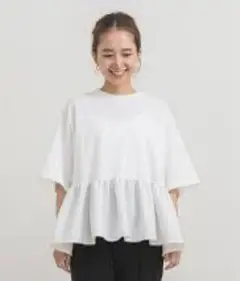yori ヘムフリルワイドtee 白　ホワイト　ヨリ