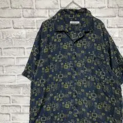 半袖シルクシャツ！アロハ　ネイビーM 16