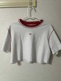 DIESEL スポーツ クロップドTシャツ ホワイト/レッド