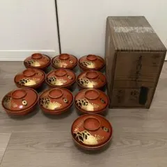 【最終値下げ】明治36年木箱付 蕪金蒔絵 朱塗菓子椀 骨董品