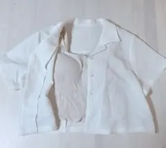 GUブラトップ（ブラフィールクロップドワッフルスクエアネック　シャツ　２点セット