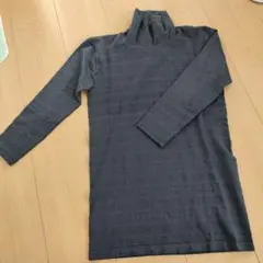 レディースLL　ハイネックカットソー七分袖ダークネイビー地模様M-L 新品同様