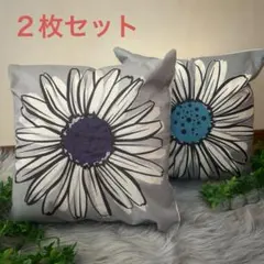クッションカバー　２枚セット 北欧　グレー　フラワー　インテリア
