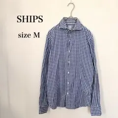 【美品】SHIPS シップス ギンガムチェック 長袖シャツ M 襟ワイヤー入りのサムネイル