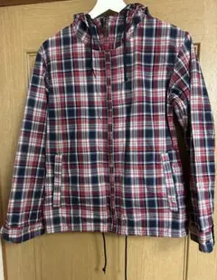 ユニクロ 赤 紺 チェック柄パーカー フード付き