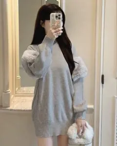 新品 GRL ファースリーブニットミニワンピース tu1285