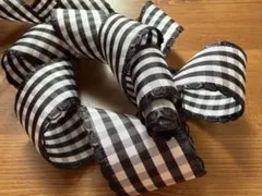 【ワイヤー入りリボン】 ・ギンガムチェク白黒 ・幅3.８㌢・2m