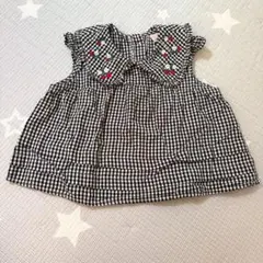 petit main ギンガムチェック いちご刺繍トップス