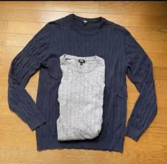 ユニクロ ケーブルニット セーター 2枚セット ネイビー グレー XL