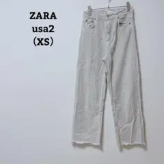 ザラ　デニム　ジーンズ　ストレート　カットオフ　ハイウエスト　usa2　XS