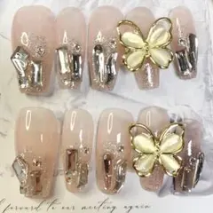 N010ネイルチップ  蝶デザイン地雷現品 ジェルネイル　高級感　S　箱付き