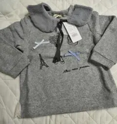 【新品】ビケット（キムラタン系列）　グレー　ファー襟付き　トレーナー　りぼん