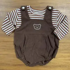 【73サイズ】ブラウン コーデュロイロンパース ボーダーロンT 2点セット
