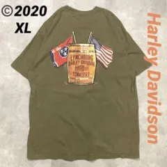 US古着 Harley Davidson Tシャツ XL オリーブ 星条旗 ロゴ