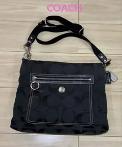 【コーチ】ブラック シグネチャーショルダーバッグ