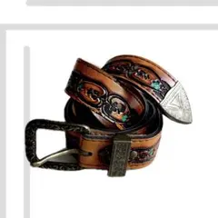 y2k レザーベルトエスニック デザイン 彫刻風