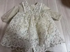 ベージュ　オフホワイト　レース　チュール　ワンピース　90