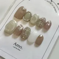 【即購入OK】現品ネイルチップ 淡色ピンクニュアンス チェックネイル