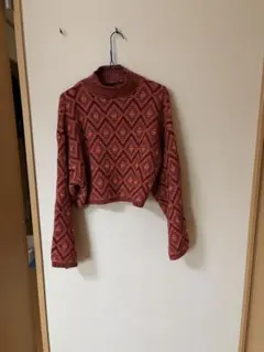 Kahi オレンジ紫幾何学模様ニットセーター