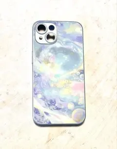 【スマホ用ガラスケース】ブルー系マルチカラー　海底模様　iPhone13用