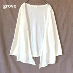 grove グローブ／カーディガン トップス L 7分袖 オープンフロント 白
