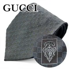 GUCCI グッチ ネクタイ クレスト 紋章柄 グレー シルク 【訳あり】