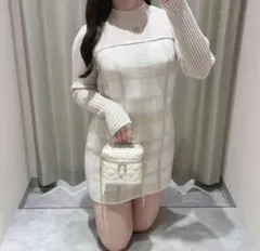 AnMILLE 切替チェックミニニットワンピース ピンク