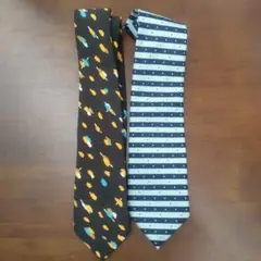 Fusion House 魚模様とストライプのネクタイ ２本セット