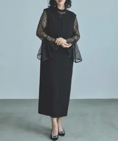 niana ベルスリーブスリットドレス　ブラック