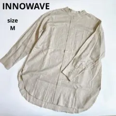 INNOWAVE リネン混 バンドカラー 長袖 シャツ ゆったり ベージュ M
