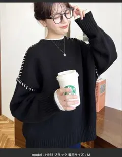 moment+ 配色ハンドステッチニットプルオーバー m'サイズ