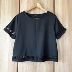 透かし ブラウス　Mサイズ　黒 ブラック　Tシャツ　ノーアイロン　半袖 シャツ
