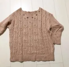 かぎ編みニット セーター ピンク スタッズ