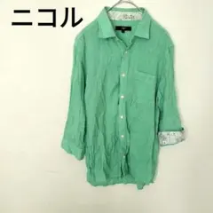 r79　ニコルセレクション リネンシャツ グリーン 46 ペイズリー柄　美品のサムネイル