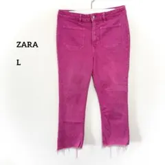 ZARA ショッキングピンク ストレートデニムL 40 ストレッチf604