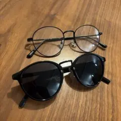 ブラックラウンドフレームメガネ・サングラスセット　ユニクロ