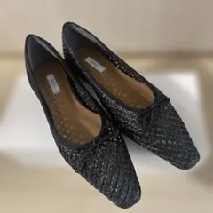 【新品・未使用】スクエア　メッシュ　フラット　バレエ　　パンプス　黒