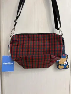 新品未使用】ファミリア familiar ポシェット 舟形 黒系チェック