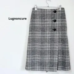 ルノンキュール　ミモレ丈スカート　ラップスカート風　起毛　チェック柄　総柄　綿混