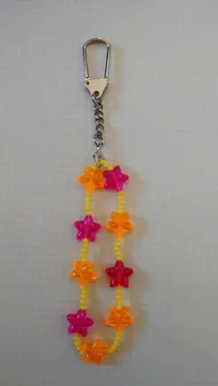 ハンドメイド ストラップ カラフル花型ビーズストラップ ビーズストラップ