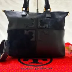 【極美品】トリーバーチ 2way ショルダーバッグ レザー スエード 肩掛け 紺
