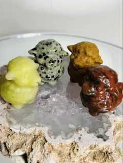 【天然石】羊の置物 4点セット 天然石4種