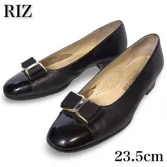 RIZ リズコンフォート パンプス リボン 金具 黒 革靴 レザー23.5