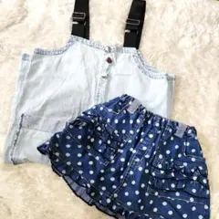 【140cm】オーバーオール フリル デニム ショートスカート女の子