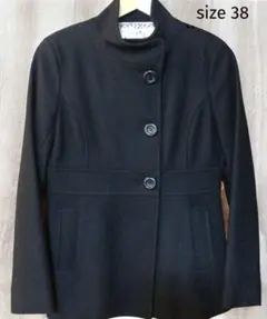 ウールコート Pコート スタンドカラー アシンメトリー 黒 38