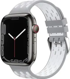 コンパチブル Apple Watch バンド シリコン製 交換ベルト グレー×白