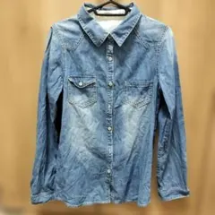 simplicité デニム 長袖シャツ ボタン花柄デザイン F