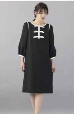 【美品】ローズティアラ サイズ42 ワンピース リボン 膝丈 Aライン