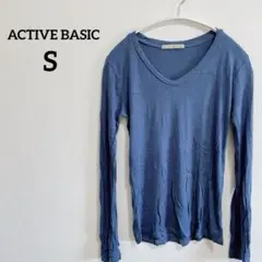 ACTIVE BASIC【S】Vネック長袖Tシャツ カットソー 海外古着 ブルー
