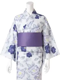 紫と白の花柄浴衣・帯セット